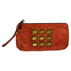 Malababa orange leather studded clutch‎ wristlet